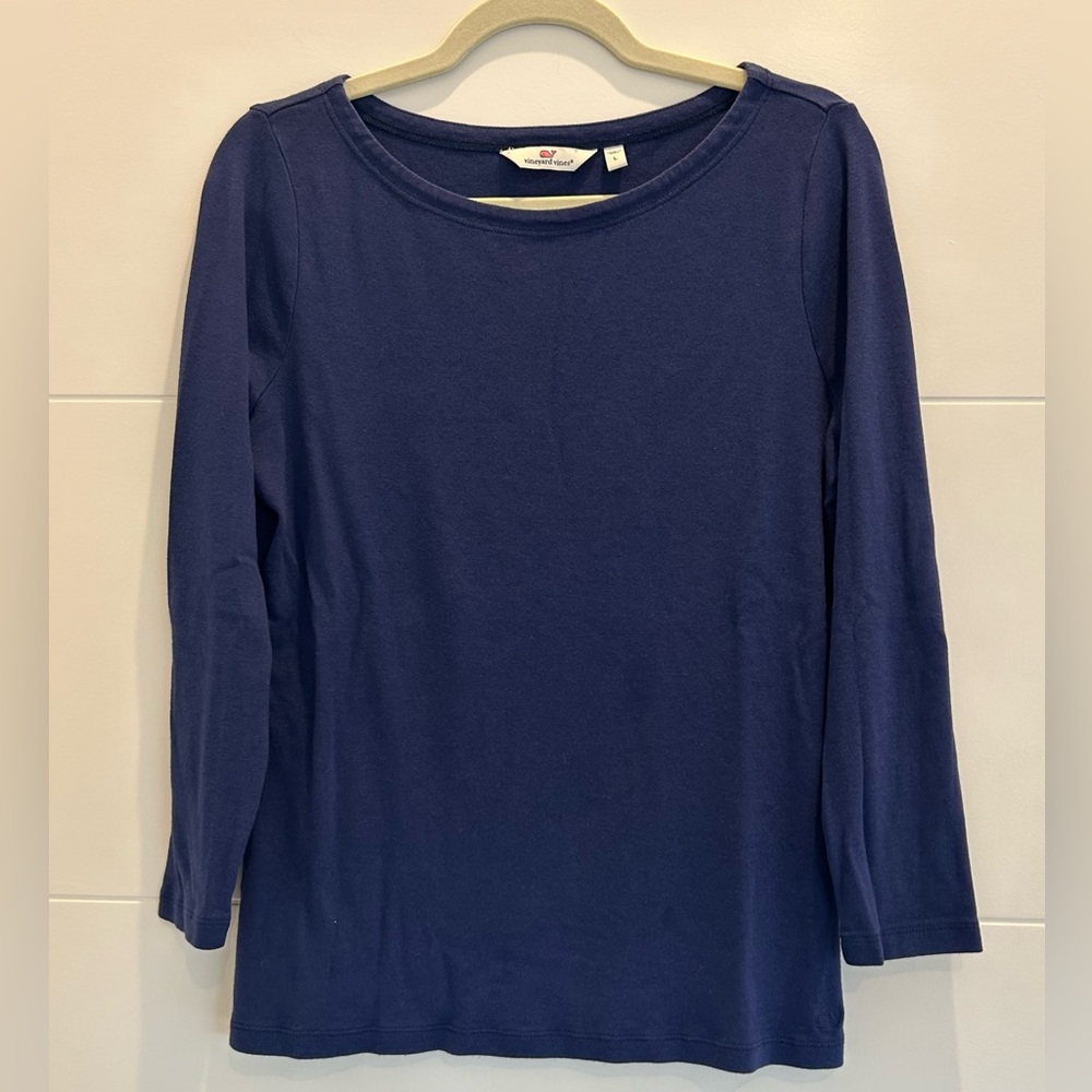 Vineyard Vines Solid Navy Blue Long Sleeve T-Shirt Womens Size Large